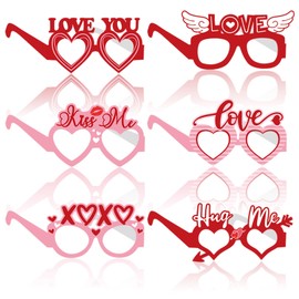 iwiio 6Pcs Valentines Decorations Party Glasses Heart Glasses Pink and Red Love Heart Glasses Paper Glasses for Valentines Day Fancy Dress Costume Photo Props Accessory