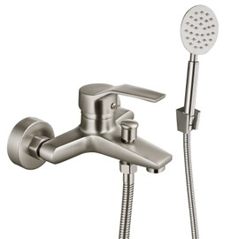 Aolemi Wall Mount Bathtub Faucet with Handheld Sprayer Wall Mounted Tub Filler with Diverter Single Handle,Brushed Nickel