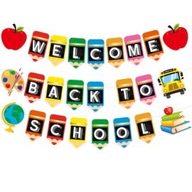 Welcome Back to School Banner, Back to School Decorations, First Day of School Banner, First Day of School Decorations for Preschool Pre k Kindergarten 1st grade Classroom Bulletin Board KXLQ