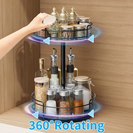 BOIVSHI Lazy Susan Organizer, 2 Tier Lazy Susan Turntable Organizer for Cabinet, Spice Rack Organizer for Cabinet, Countertop, Bathroom, Pantry, Black