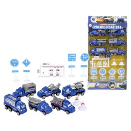 Mini Police Playset, 13 Pcs, Includes Police Vehicles, Traffic Signs & Gas Station, Fun Kids Police Car Play Toys for Pretend Play, Forest & Twelfth Toy Police Station Set with Cars for Boys and Girls