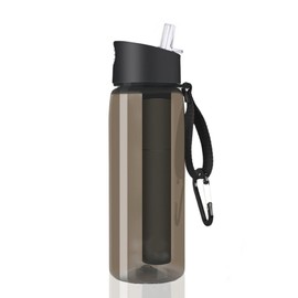 Water Bottle with Filter, Outdoor Survival 650ml, Water Filter Bottle, Outdoor Water Filter Bottle with 1500L Filter Capacity, Filter Bottle for Hiking, Camping, Survival, Travel (Black)