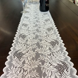 Rilassato Lace Table Runners with Tassels for Bohemian, Dinner Rustic Table Top Bridal Shower, Wedding Table Decorations (108 inches, 5017 White)