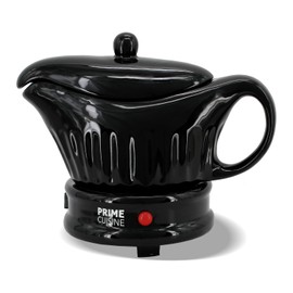 Prime Cuisine 17oz Electric Gravy Boat Warmer, Ceramic Gravy Boat with Detachable Cord and Lid