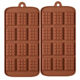 2 Pack 12-Cavity Silicone Mini Rectangle Thin Waffle Chocolate DIY Mold Break-Apart Chocolate Chip