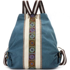 Women Canvas Backpack Daypack Casual Shoulder Bag, Vintage Heavy-duty Anti-theft Travel Backpack (Green Blue)