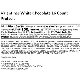 Valentine’s Day Chocolate Pretzel Rods – 16 Individually Wrapped White Chocolate Dipped Pretzel Sticks – Gourmet Sweet & Salty Valentine Candy Gift for Her, Him, Kids, Parties & Treat Boxes