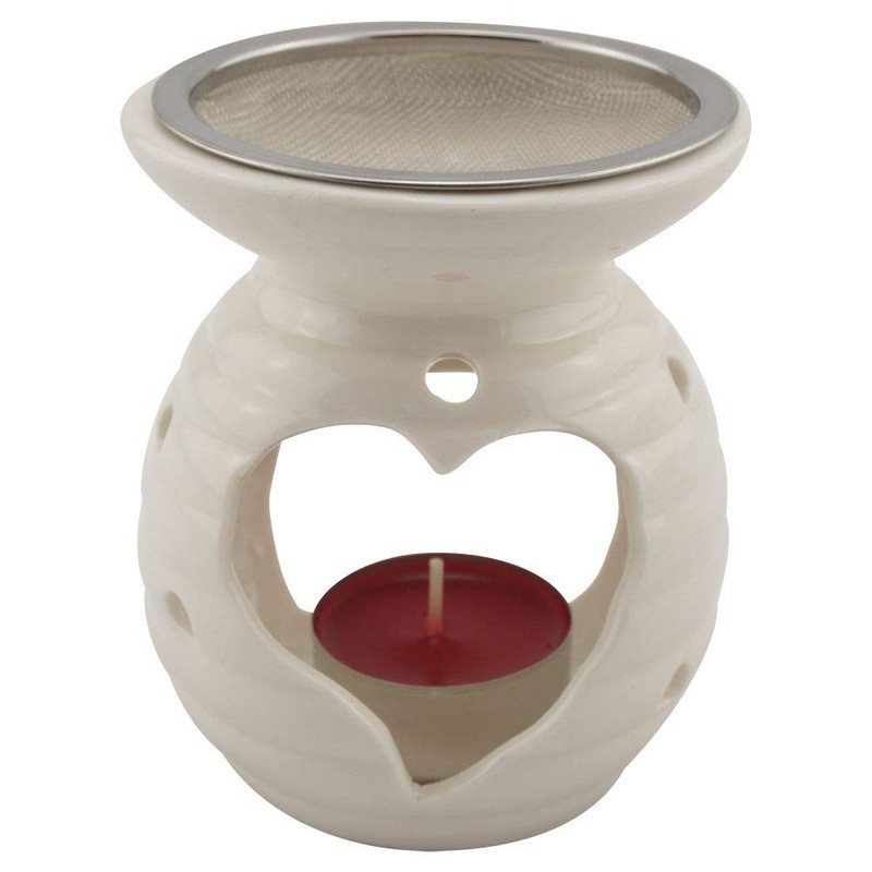 Ceramic Heart Incense Burner - With Stainless Steel Strainer &