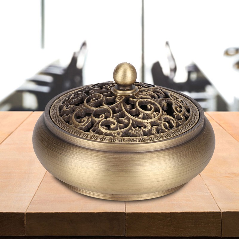 Household Brass Incense Burner Incense Burner Holders Craft Decoration (Round