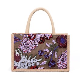 NICOLE & DORIS Shopper Bags for Women Large Capacity Tote Handbags Jute Lunch Bag Ladies Handbags with Embroidered Flower Present Bag Teacher Bag Beach Tote Bag Burgundy
