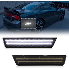 Smoked Lens White LED Side Marker Lights for 2008-2014 Dodge Challenger 2011-2014 Dodge Charger, Rear Bumper Marker Reflectors 2PCS - Colour: White