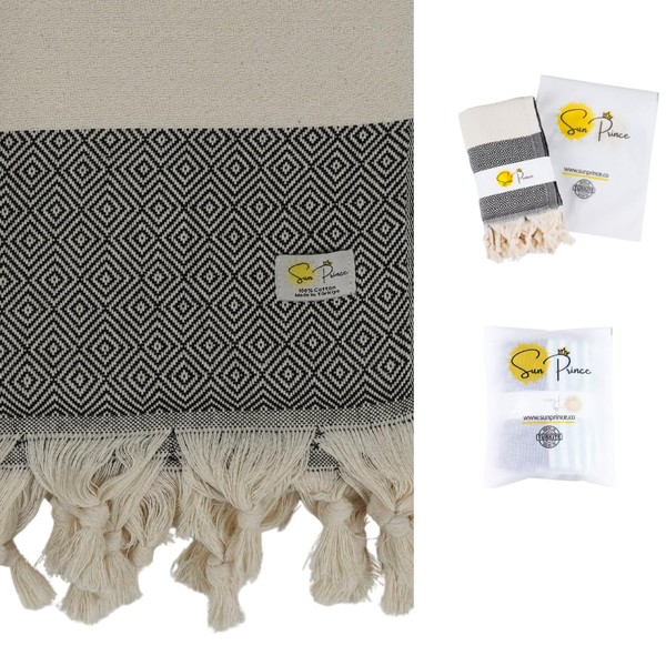SUNPRINCE Turkish Beach Towel Oversized 37x71 inch 100% Cotton Sand