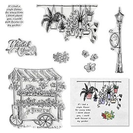 Fall Streetlight Flowers Clear Stamps for Card Making and Photo Album Decorations, Floral Butterfly Rubber Stamp Thanksgiving Words Stamps Seal for DIY Scrapbooking
