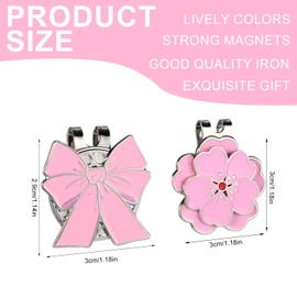 2pcs Golf Ball Marker Hat Clip, Pink Bow & Flower Shape Golf Marker Hat Clip Magnetic Cute Decoration Accessory for Women Golfer Bags Visors Belts Shirts