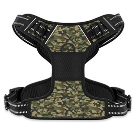Rnivvi No Pull Dog Harness, Cute Reflective Large Sized Puppy Harness, Adjustable Soft Padded Vest for Large Dogs, Heavy Duty Pet Vest with Easy Control Handle for Walking Training, Green Camouflage