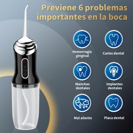 Irrigador Bucal, 3 Modos de Limpieza y 8 Puntas,Limpieza Dental Portatil 320ml, Irrigador oral recargable USB, IPX7 impermeable, Ideal para Viajar y para Uso Doméstico (Negro)