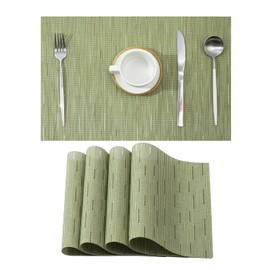Leetaltree Pea Green Placemats Set of 4 - Heat Resistant Non-Slip Place mats for Dining Table, Washable Durable PVC Vinyl Woven Table Mats（Pea Green, 4）