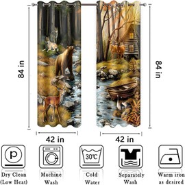 HIYSMT Rustic Cabin Wildlife Curtains,4284inch Bear Deer Dusk Forest Animal Blackout Curtain for Bedroom,Farmhouse Hunting Drapes for Room Decor 2Panel HI13YL