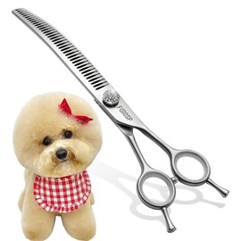 FOGOSP 8.0'' Curved Chunkers Shears for Dog Grooming Professional Magic Dog Grooming Scissors with Big Artificial Diamonds 38 Teeth for Large Dog(8.0 in, Curved Chunkers)