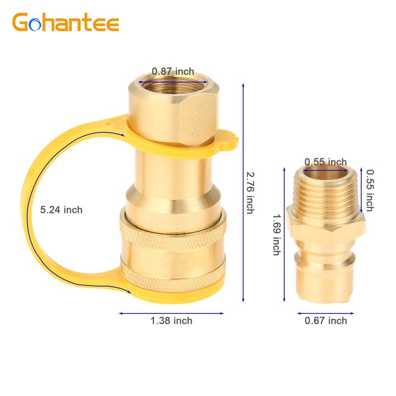 1/2" Gas Quick Connect Kit, Disconnect Connector with Male Insert