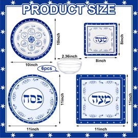 Vesici 10 Pcs Full Passover Seder Set Renaissance Collection Pesach Set Includes 1pcs Seder Plate Square Matzo Plate 1pcs Round Matzah Cover Afikoman Bag 6 Pcs Round Acrylic Seder Plate Liners