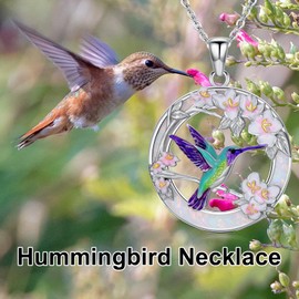 SELKAT 925 Sterling Silver Hummingbird Necklaces for Women Cute Animal Hummingbird and Flower Pendant Bird Necklace Jewelry Christmas