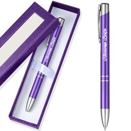 Bestie Pen Office Supplies for Women Bestie Gifts Black Ink Retractable Ballpoint Pens Comfortable Writing Pens Journaling Pens with Pen Case for Best Friend Birthday Christmas(Purple)