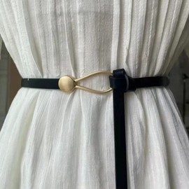 Chaungfu Women Skinny Leather Knot Belts,Thin Waist Belt for Dress Adjustable Tie Belt for Lady Fashion Knot Belt, Black, 105CM*1.6CM