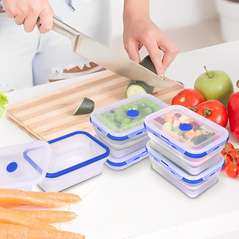 FUSMYE 5 Pack Translucent Collapsible Silicone Food Storage Containers with