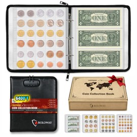 ROLOWAY Coin Collection Book 6400℉ Heat Insulated, 346 Pockets Fireproof Coin Book Holder and 36 Paper Currency Album with Aluminum Foil Layer, Money Saving Coin Collector Book with Lock (Black)