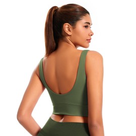 Sports Bras for Women Workout Crop Tops Longline Sports Bra Padded Athletic Yoga Bra Basic Wireless Bra Army Green