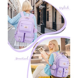 Tanou School Backpack for Teen Girl, Breathable School Bags for Girls aged 12-18, Water-resistent Large Daypack Casual Laptop Backpack, Purple
