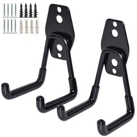 GeeWatom 2 Pack Garage Storage Utility Hooks，Garage Garden Tool Organizer，Steel Wall Mount Hooks, Garden Small U Hooks (Black)
