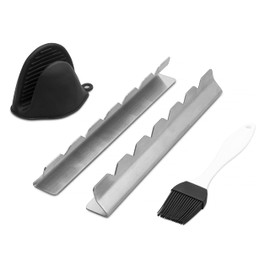 RIMCROW Kabob Rack for Grill, Oven or Smoker; Holds Shish Kebab Skewers for BBQ; Stand is Compatible with Round, Flat, Metal, or Bamboo Skewer Sticks; Includes Basting Brush and Silicone Mitt