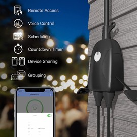 Feit Electric Smart Dual Outdoor Plug, WiFi Waterproof Plug, Grounded Sockets, Compatible with Alexa and Google Assistant, App Controlled, 15Amp Indoor/Outdoor 2 Outlet WiFi/WP (2 Pack)