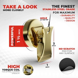 Force Magnet- Magnetic Clips Pack of 10 - Premium Quality Super Strength Magnet Clips with Anti Scratch Pads - Make Notes, Remember Appointments and Hang Keys on Metal Surfaces-Heavy Duty (Gold)