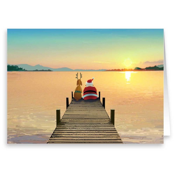 Personalized Dock Sunset Christmas Card - 24 Custom Boxed Cards and Envelopes (Personalized)