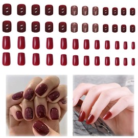 JRYGAC Pack of 48 Press on Nails, Glue-On Nails, Short, Glossy Artificial Nails, Fake Nails, False Nails, Fingernails for Gluing, Press on Nails Short, Beautiful Fingernails, Artificial Nails for