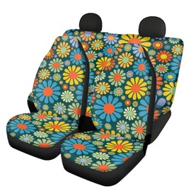 chaqlin chaqlin Hippie Daisy Auto Sitzbezge Full Set mit Front Rear Split Bank Sitzschutz fr Damen M?dchen Mode Sitzbezge fr Autos,4 Pcs Bunte Daisy Auto Innenraum Zubeh?r