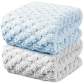 AYO バスタオル 2色2枚セット 60*120cm マイクロファイバー 立体ポコポコ特殊織り ホテル仕様 ふかふか 高吸水 耐久性 毛羽落ち少ない（ライトグレー+ベビーブルー）