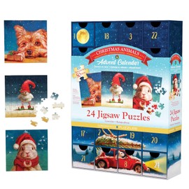 EuroGraphics Funny Animals by Lucia Hefferman Advent Calendar with 24 Christmas Jigsaw Puzzles, 5 x 5 inches (8924-5734)