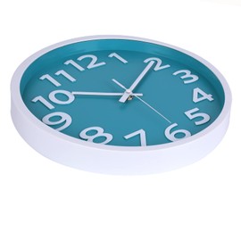 Crosstime Turquoise Wall Clock 30 cm, Children's Wall Clock Without Ticking Noise, Silent, 3D Numbers, Easy to Read Wall Clocks for Kitchen, Living Room, School, Children's Room Decoration