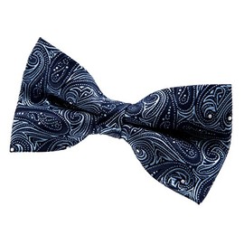 Retreez Men Elegant Paisley Art Pattern Woven Microfiber Pre-tied Bow Tie (5") - Navy Blue