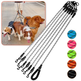 Six Dog Leash,6 Way Leash for Dogs,6 Leash Dog Walker,360 Swivel No Tangle Walking Leash for 6 Dogs, 6 Dog Leash with Reflective, Dog Leash for Walking and Training (Six Leashes, Grey)