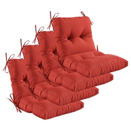 YOOZEKU Outdoor Indoor Seat Back Chair Cushions Set of 4,Waterproof Tufted Lawn Dining Chair Cushions for Patio Furniture with Ties,42x21 Inch, Red