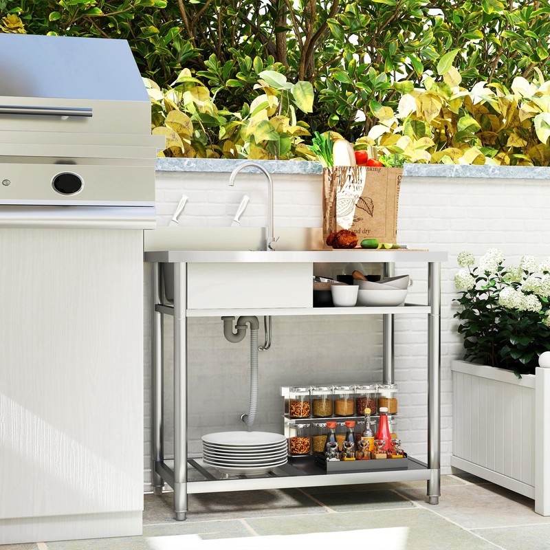 Outdoor Utility Sink 39 Inch, Deep Stainless Steel Sink, Free