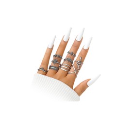 9 Pcs Vintage Silver Knuckle Ring Set for Women Boho Stackable Midi Finger Rings Dainty Twisting Snake Star Ring Pack Jewelry Gifts (Silver)