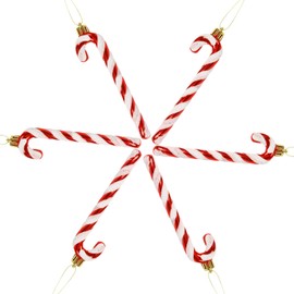 DERAYEE 6 PCS Christmas Glitter Candy Cane Plastic Candy Cane Christmas Tree Decorations for Xmas New Year Party Supplies (Red & White)