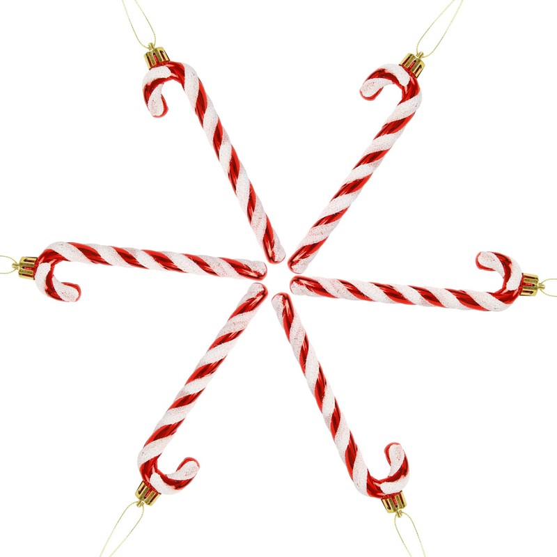DERAYEE 6 PCS Christmas Glitter Candy Cane Plastic Candy Cane