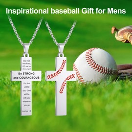 HMOOY Cross Sport Necklace with Inspiring Bible Verse, Stainless Steel Religious Football Pendant Chain Sports Inspirational I CAN DO All Things Christian Faith Jewelry Gifts for Men (Baseball B)